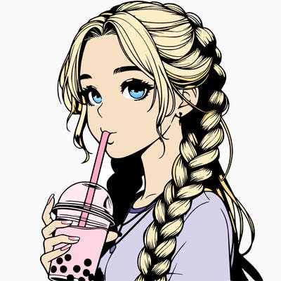 realistic girl with braided hair drinking boba