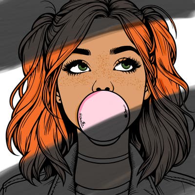 realististic girl blowing bubble -gum