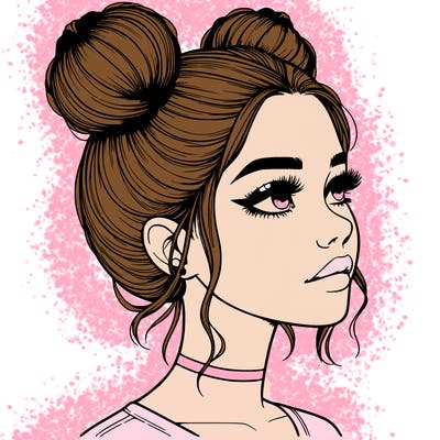 realistic girl with buns on the top of her head