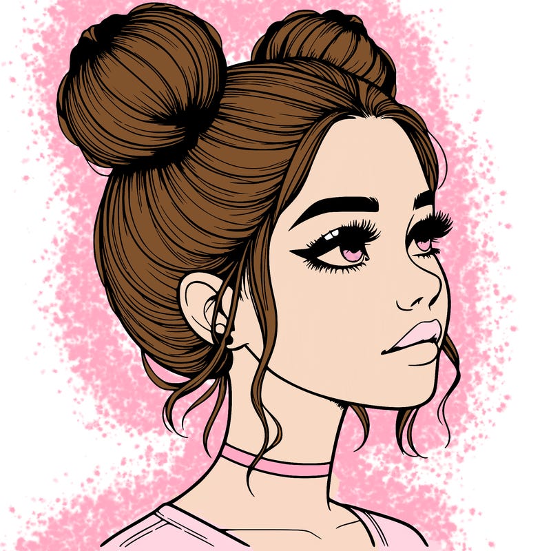 realistic girl with buns on the top of her head