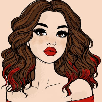 realistic girl with wavy hair and lips