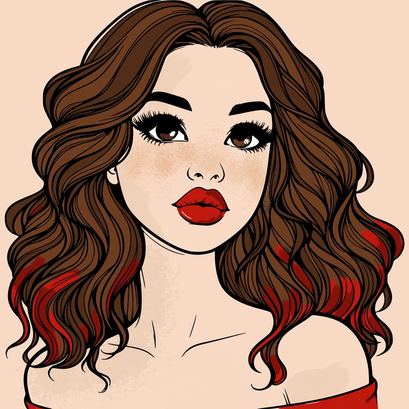 realistic girl with wavy hair and lips