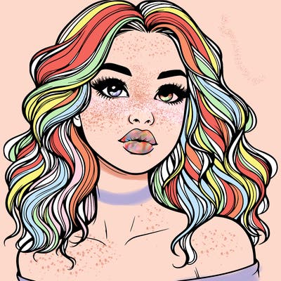 realistic girl with wavy hair and lips