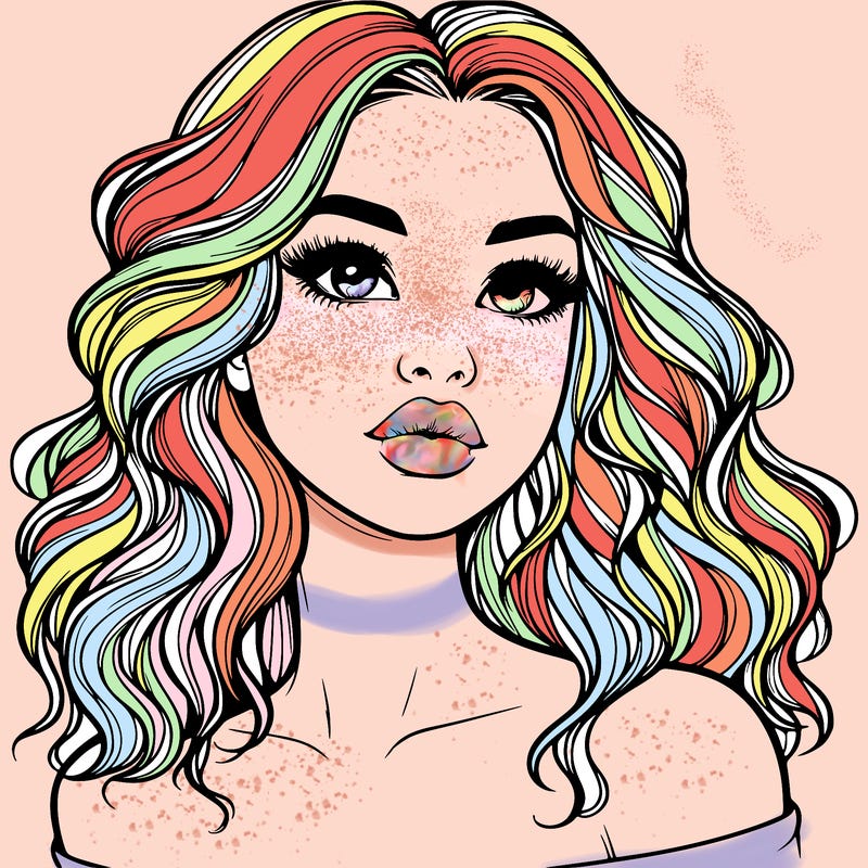 realistic girl with wavy hair and lips