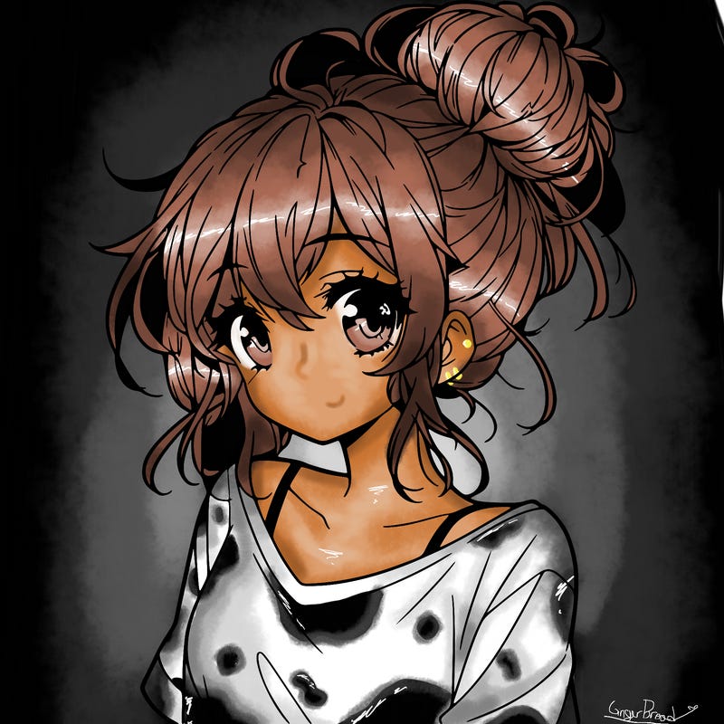 a beautiful anime girl with a messy bun