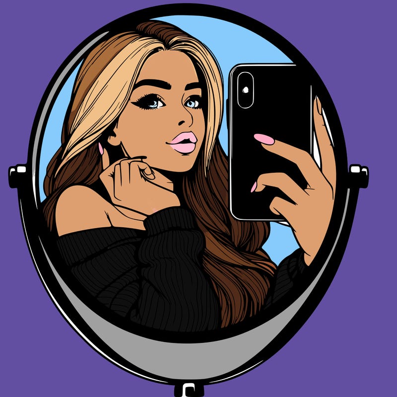 realistic girl taking mirror selfie beautiful