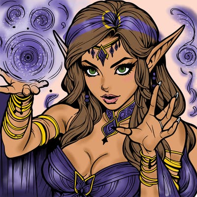realistic scary beautiful elf sorceress casting spell