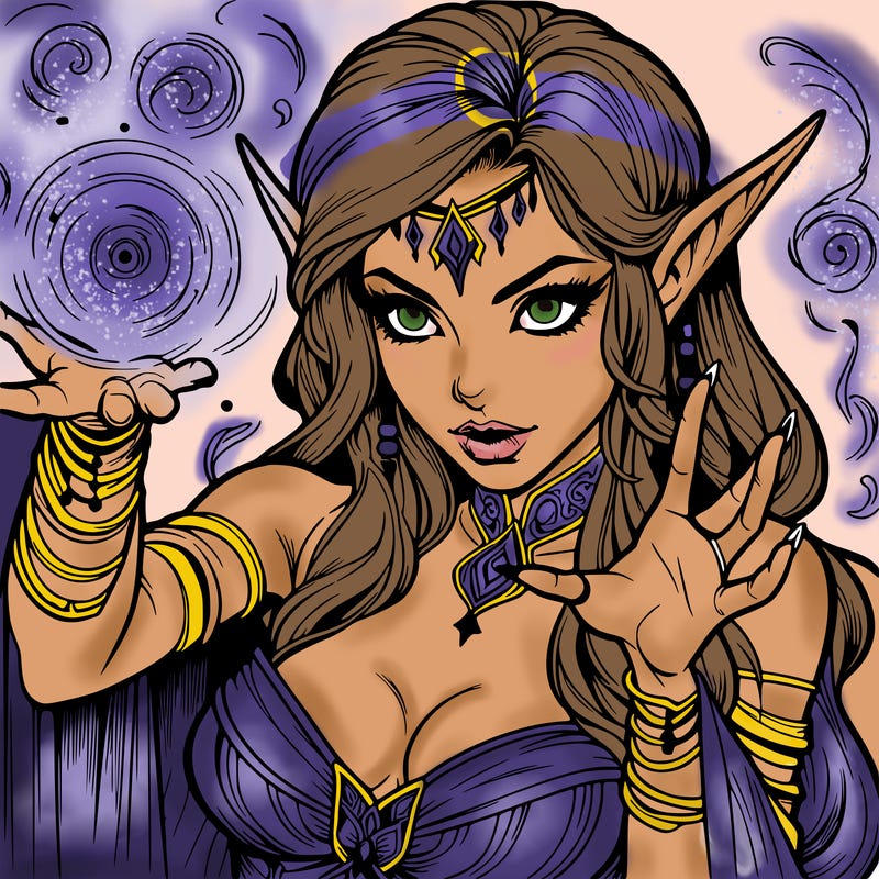 realistic scary beautiful elf sorceress casting spell