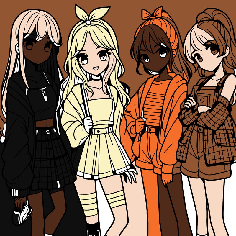 teen manga girls group of 4