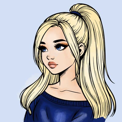 realistic girl with a high ponytail