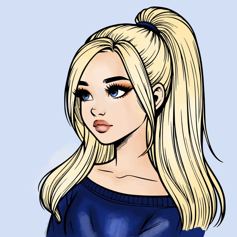 realistic girl with a high ponytail