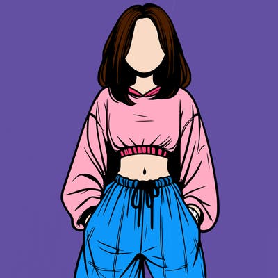 realistic girl faceless with baggy pants and a crop top