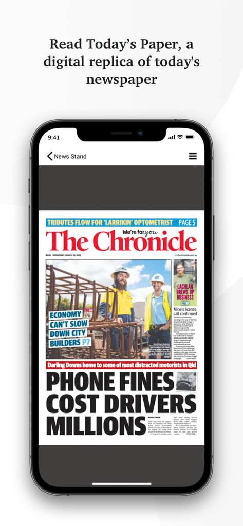 The Chronicle - Pantalla del iPhone que muestra una réplica digital del periódico The Chronicle.