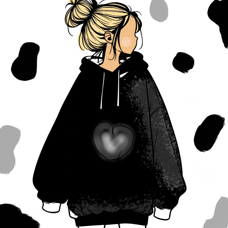 realistic girl with a oversized sweatshirt on and a bun