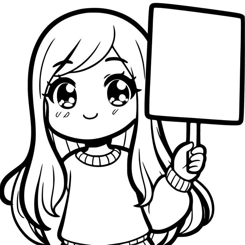 girl with long hair holding a big sign