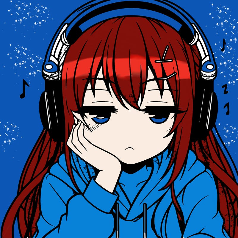 tired anime girl with head phones