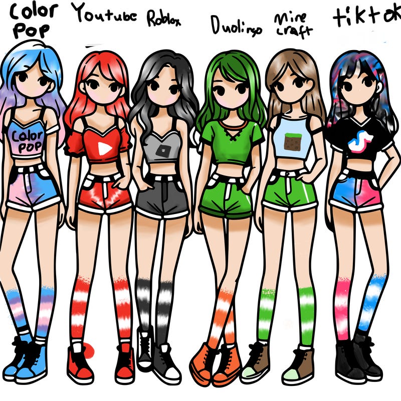 a group of girls wearing crop tops and shorts