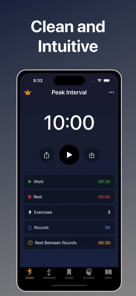 Interval Timer HIIT Workout - Clean and intuitive HIIT workout interval timer interface showing work rest and rounds settings