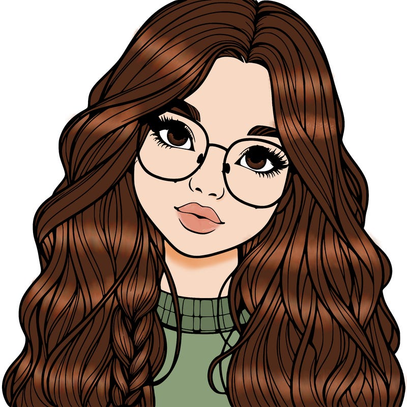 girl with long hair and freckles and glasses realistic