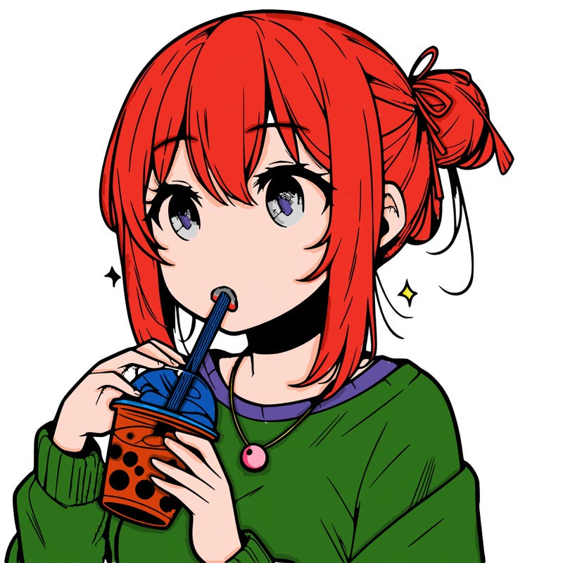 manga character drinking boba