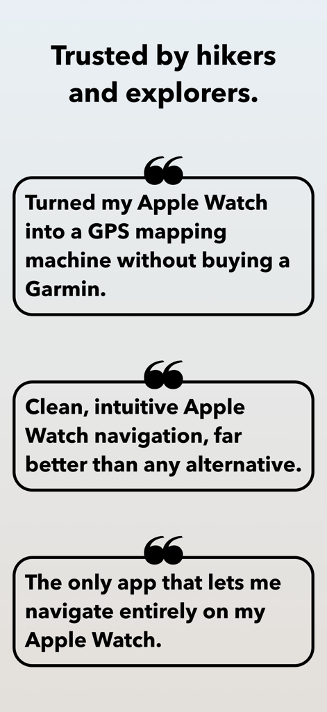 WristTopo: Offline Navigation - User testimonials for WristTopo highlighting its Apple Watch GPS mapping and offline navigation capabilities