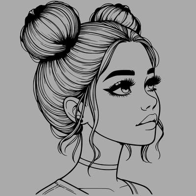 realistic girl with buns on the top of her head