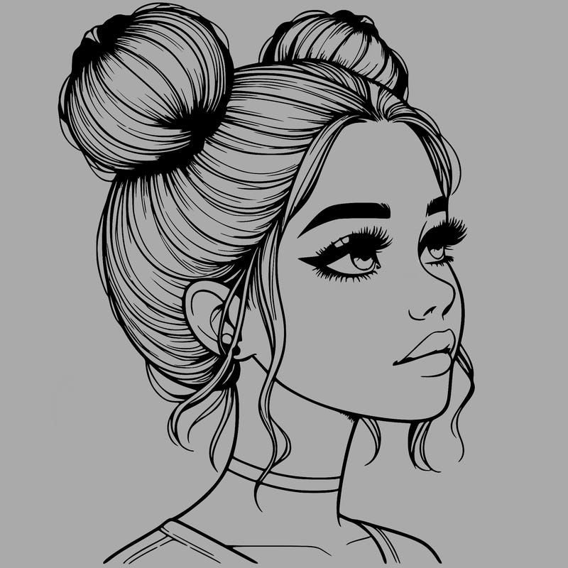 realistic girl with buns on the top of her head