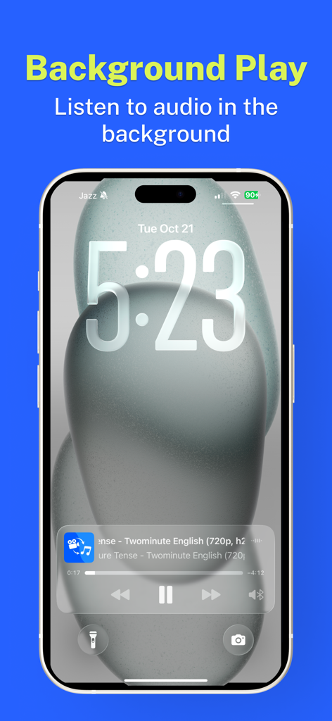 Pantalla de bloqueo del iPhone mostrando la reproducción de audio en segundo plano desde la aplicación Convertidor de Video a MP3