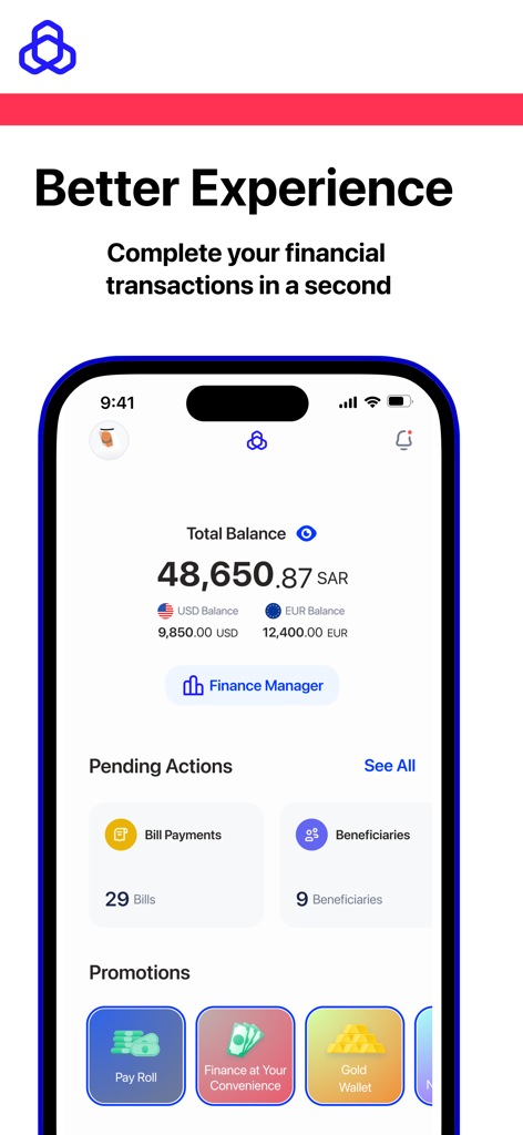 alrajhi bank business - 알라지 은행 비즈니스 모바일 앱 인터페이스, 계정 잔액 및 보류 중인 작업 표시