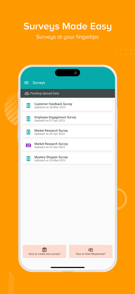 GoSurvey - Offline Survey - GoSurvey mobile app dashboard displaying a list of offline surveys for business data collection