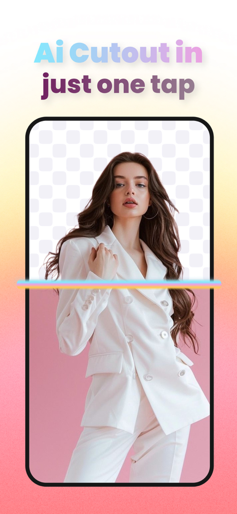 Ai Photo - Background Eraser - AI Cutout feature showing one tap background removal for a portrait photo