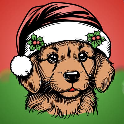 realistic dog wearing a santa hat