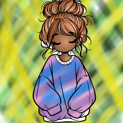 girl with baggy sweatshirt and messy bun