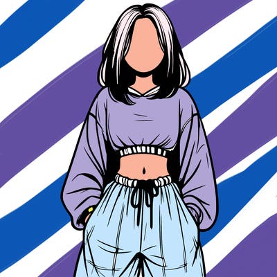 realistic girl faceless with baggy pants and a crop top