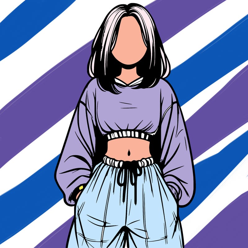 realistic girl faceless with baggy pants and a crop top
