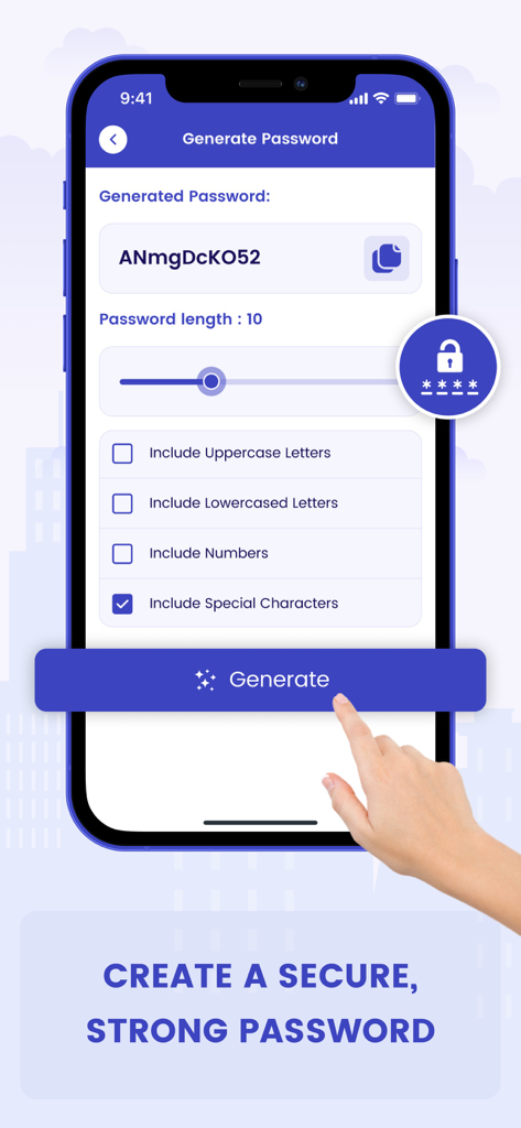 Mobile app interface showing how to create a secure password