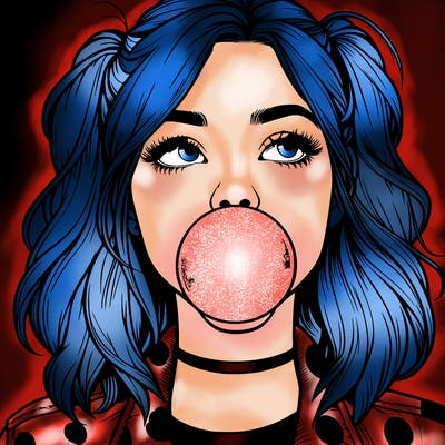 realististic girl blowing bubble -gum