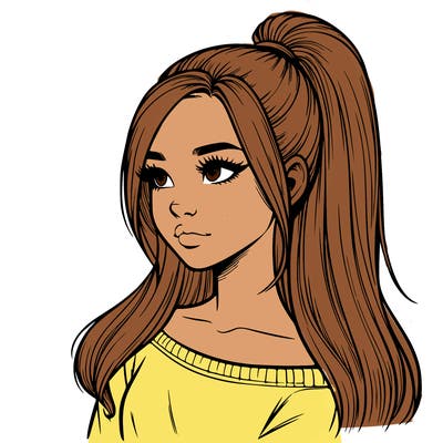 realistic girl with a high ponytail