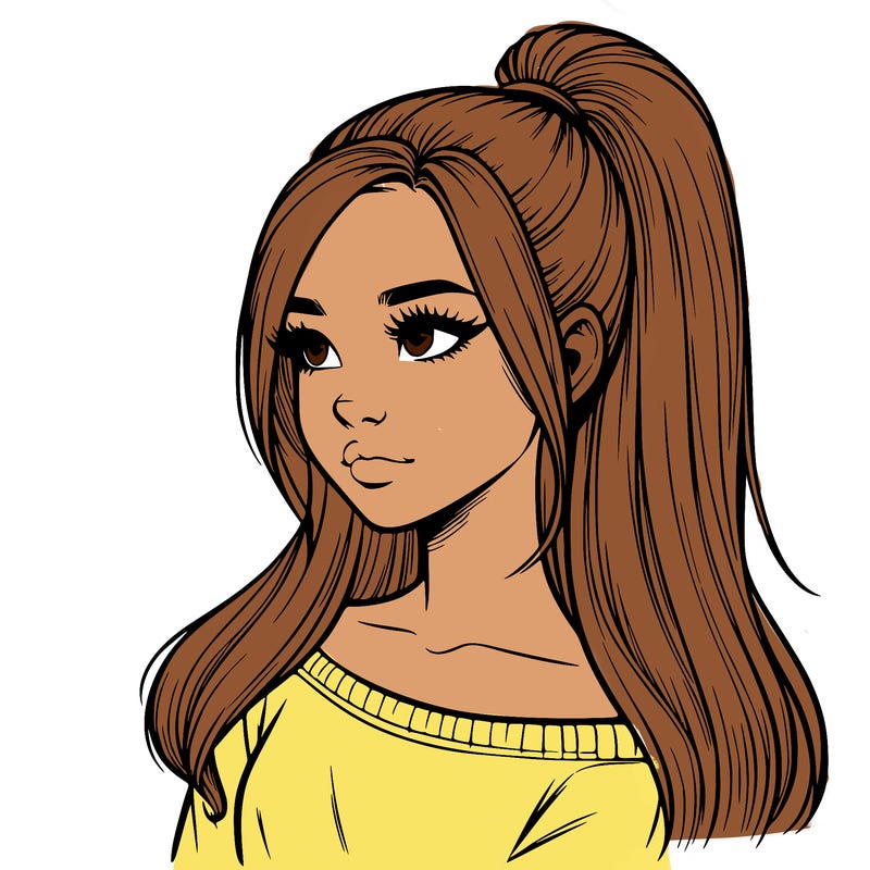 realistic girl with a high ponytail