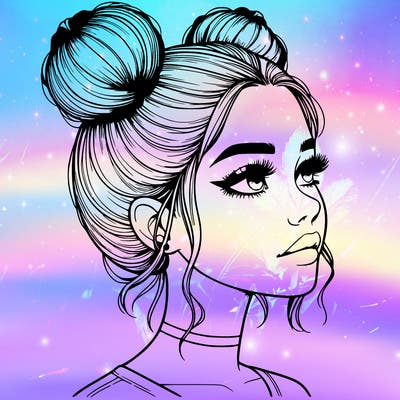 realistic girl with buns on the top of her head