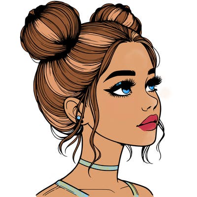 realistic girl with buns on the top of her head