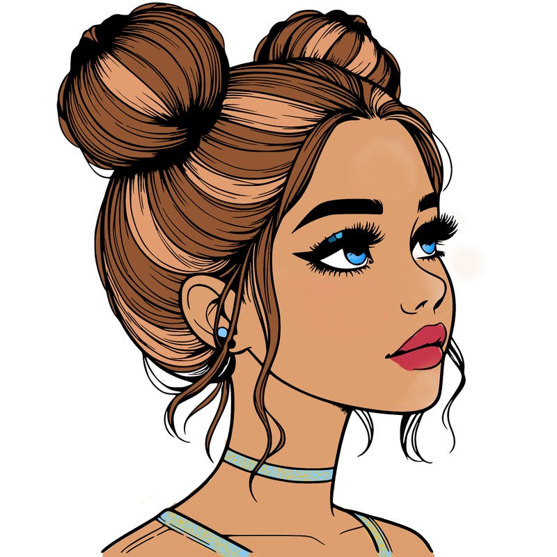 realistic girl with buns on the top of her head