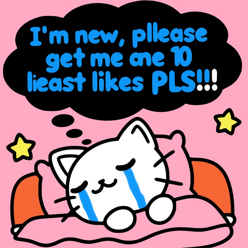 kitty taking a nap dream talking and saying "i'm new, please get me at least 10 likes pls!!"