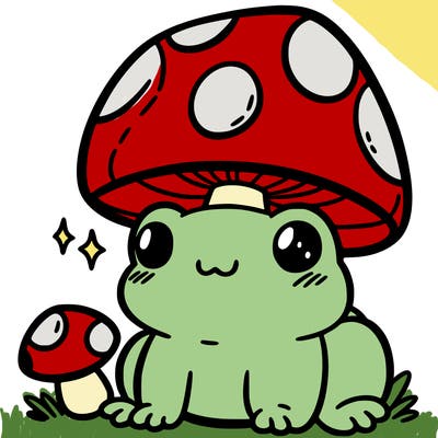 a cute frog with a mushroom hat