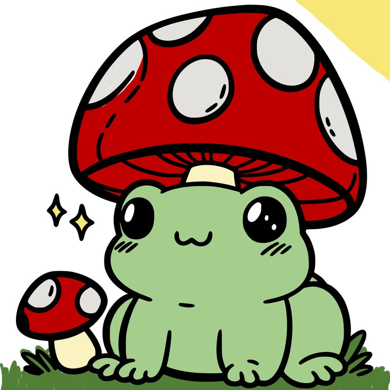a cute frog with a mushroom hat