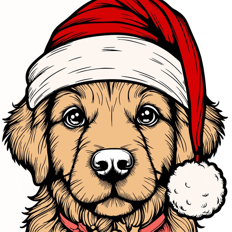 realistic dog with a christmas hat