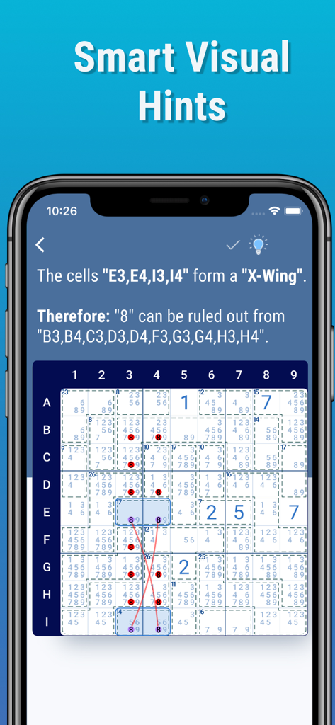 Killer Sudoku by Logic Wiz - Killer Sudoku app interface showing smart visual hints for advanced logic solving techniques