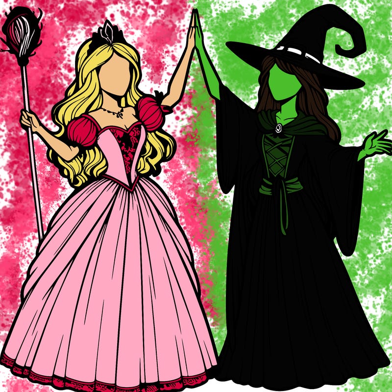 detailed realistic split of a princess and a witch