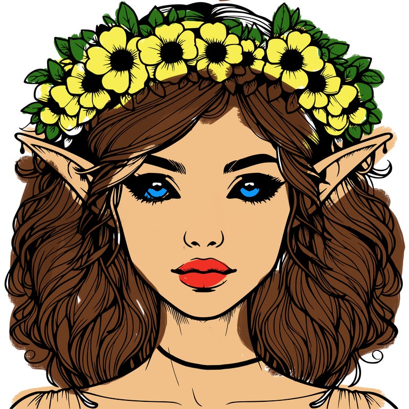 realistic female elf with flower crown