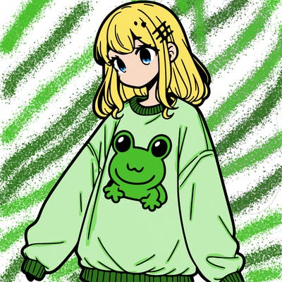 girl wearing frogging sweatshirt